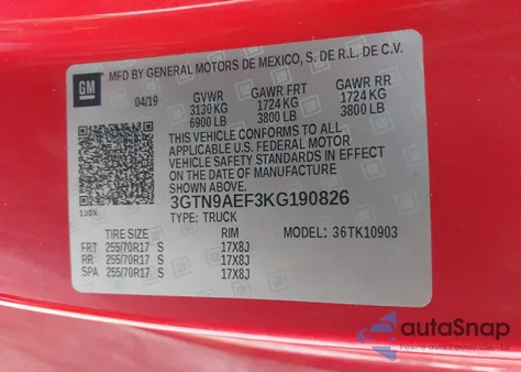 2019 GMC Sierra 1500 from USA, damaged, VIN 3GTN9AEF3KG190826